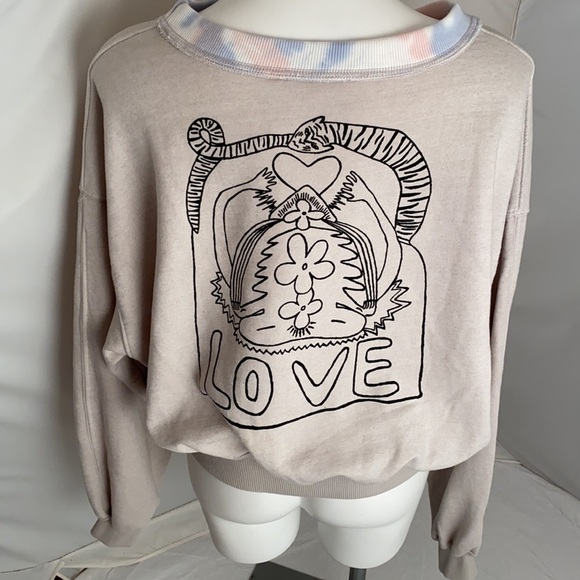 Free People Feel The Love gray multicolor tie dye collar boho pullover - Picture 4 of 10